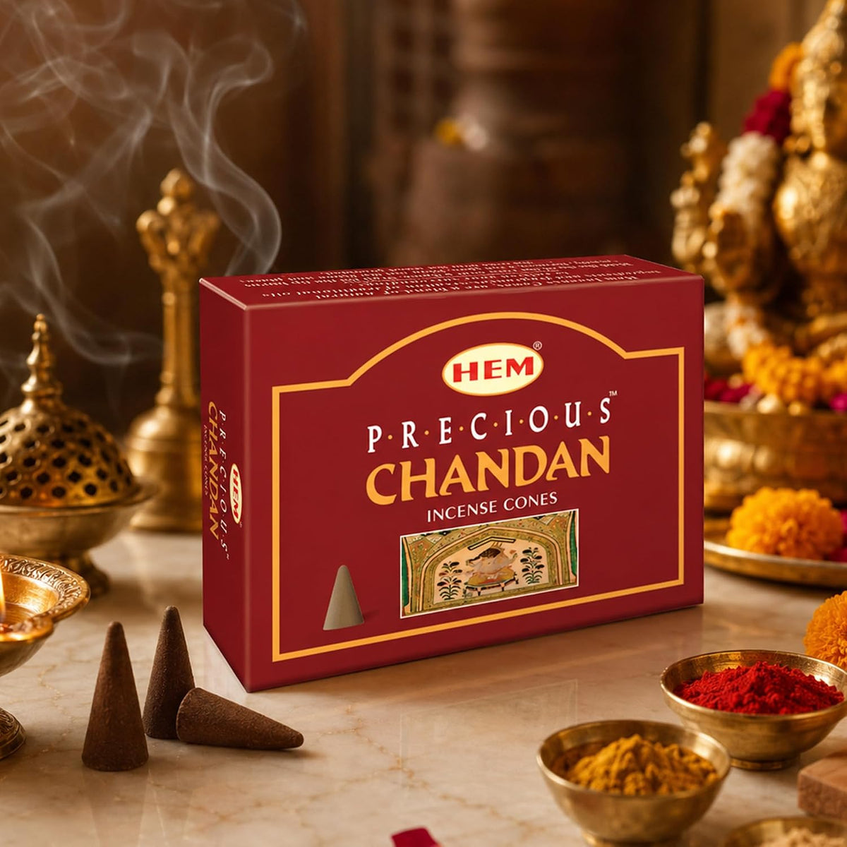HEM Precious Chandan Incense Cones Pack of 120 | Natural Sandalwood Aroma for Positivity & Air Purifier | Pure House, Wood Powder | Home Essential, Aromatherapy Incense for Stress Relief & Cleansing