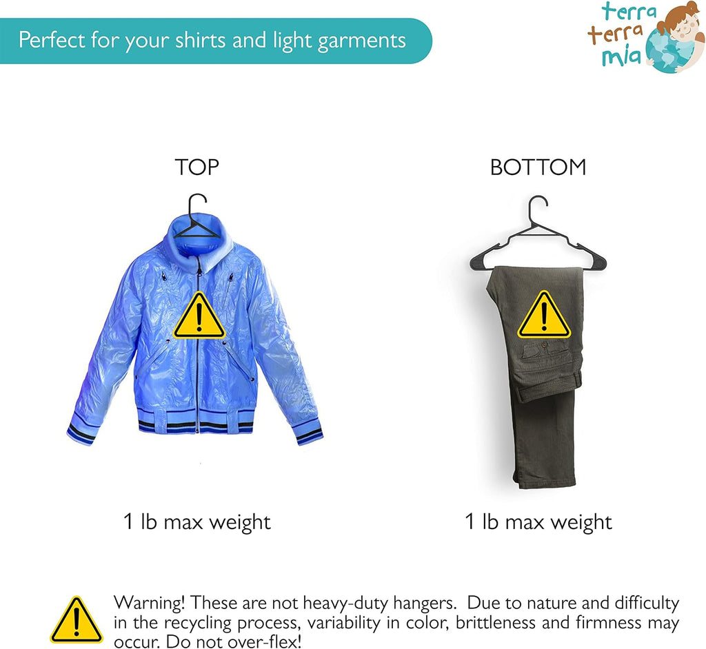 Eco-Friendly Slim Clothing Hangers for Light-Weight (Max 1lb) Clothes Made from 100% Recycled Post Consumer Plastic (Black/Grey, 20 Pack)