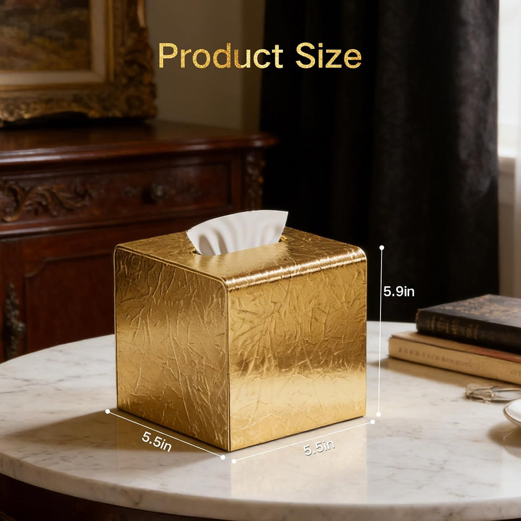 Gold Tissue Box Cover,Tissue Box Holder with Magnetic Bottom, Decorative Tissue Box for Vanity Toilet Tank Dresser Night Stand Table Countertop Office Car