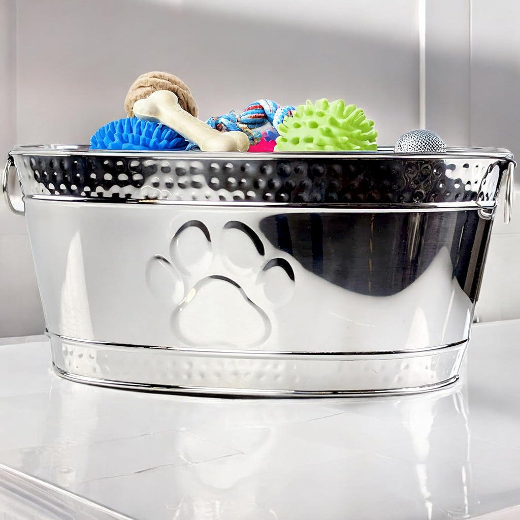 BREKX Steel Metal Pet Storage & Dog Toy Bin w/ Handles, Chew Proof
