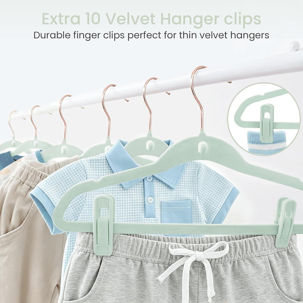 Baby Hangers, Newborn Hangers with Clips, 11 Inch, Green, 50 Pack