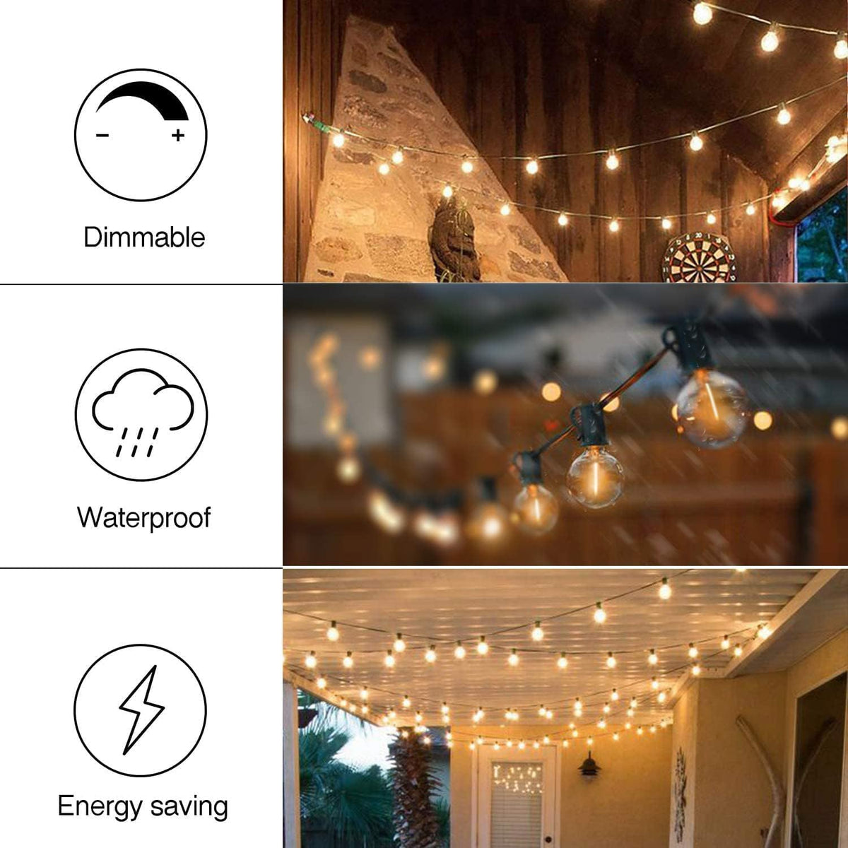 Banord 50FT Outdoor String Lights, Shatterproof Patio Lights with 26 Bulbs