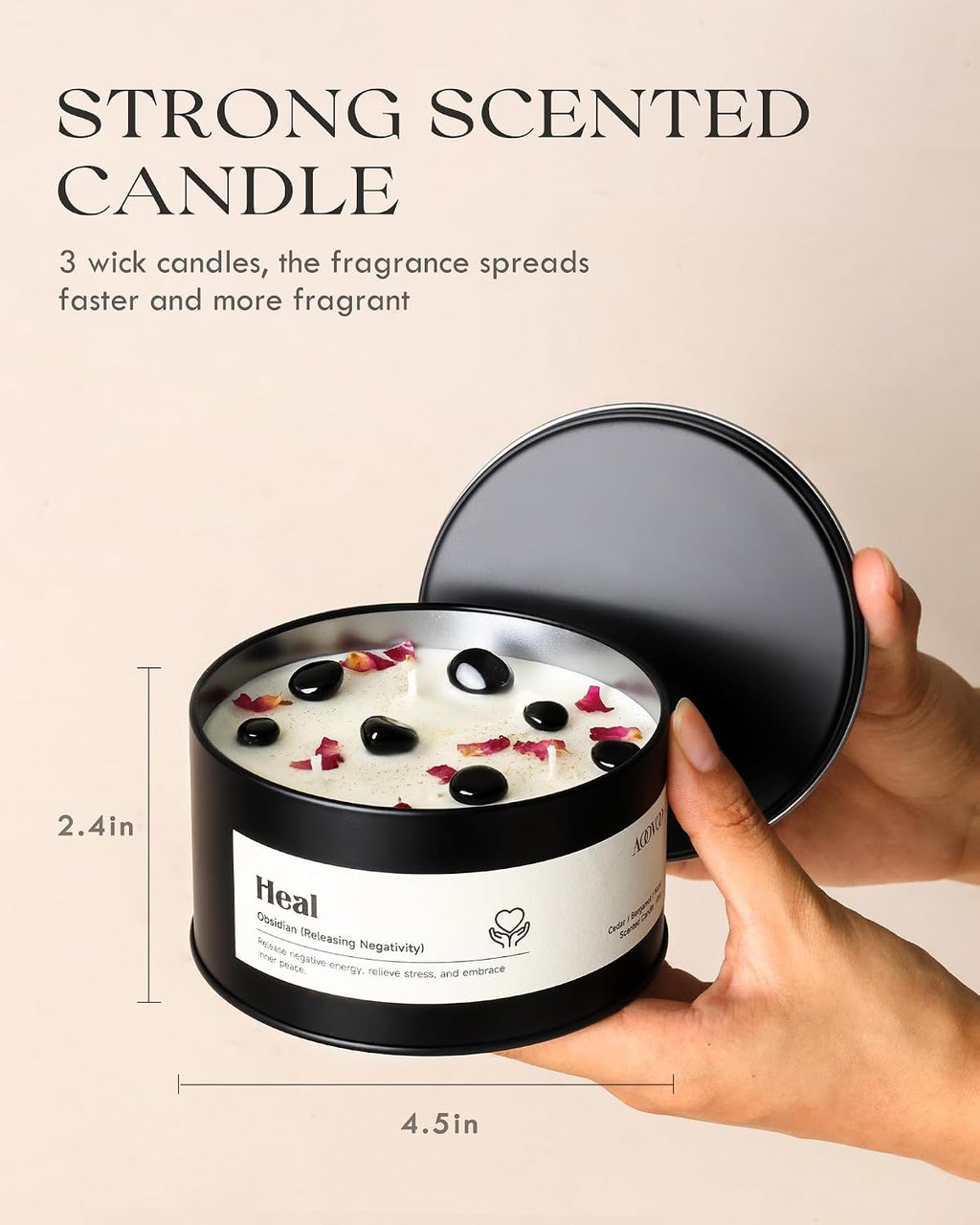 AOOVOO Obsidian Crystal Candle - 12oz Heal Candle for Releasing Negativity
