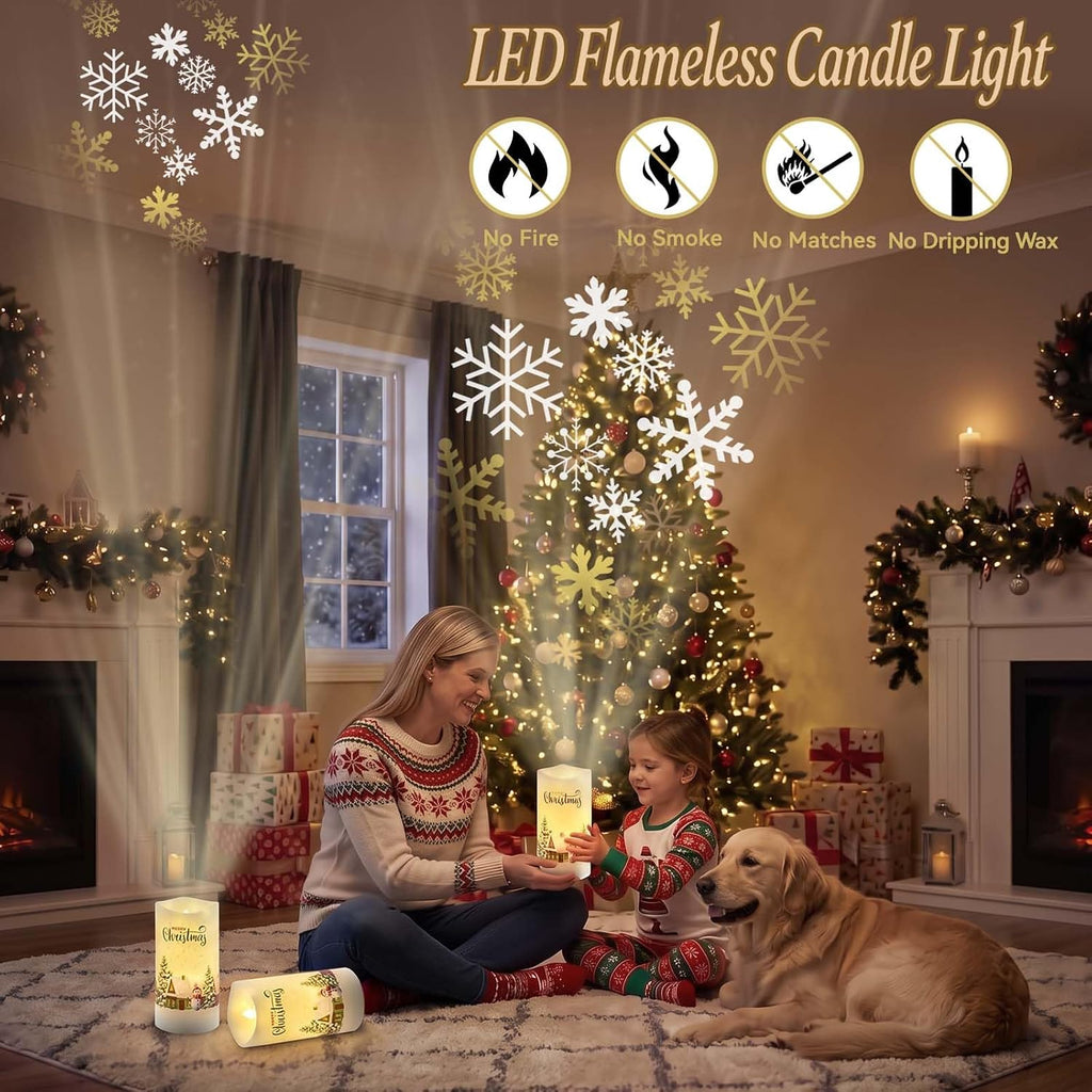 AVEKI Flickering Projector Candle Light, Snow Town Flameless Candles Lamp