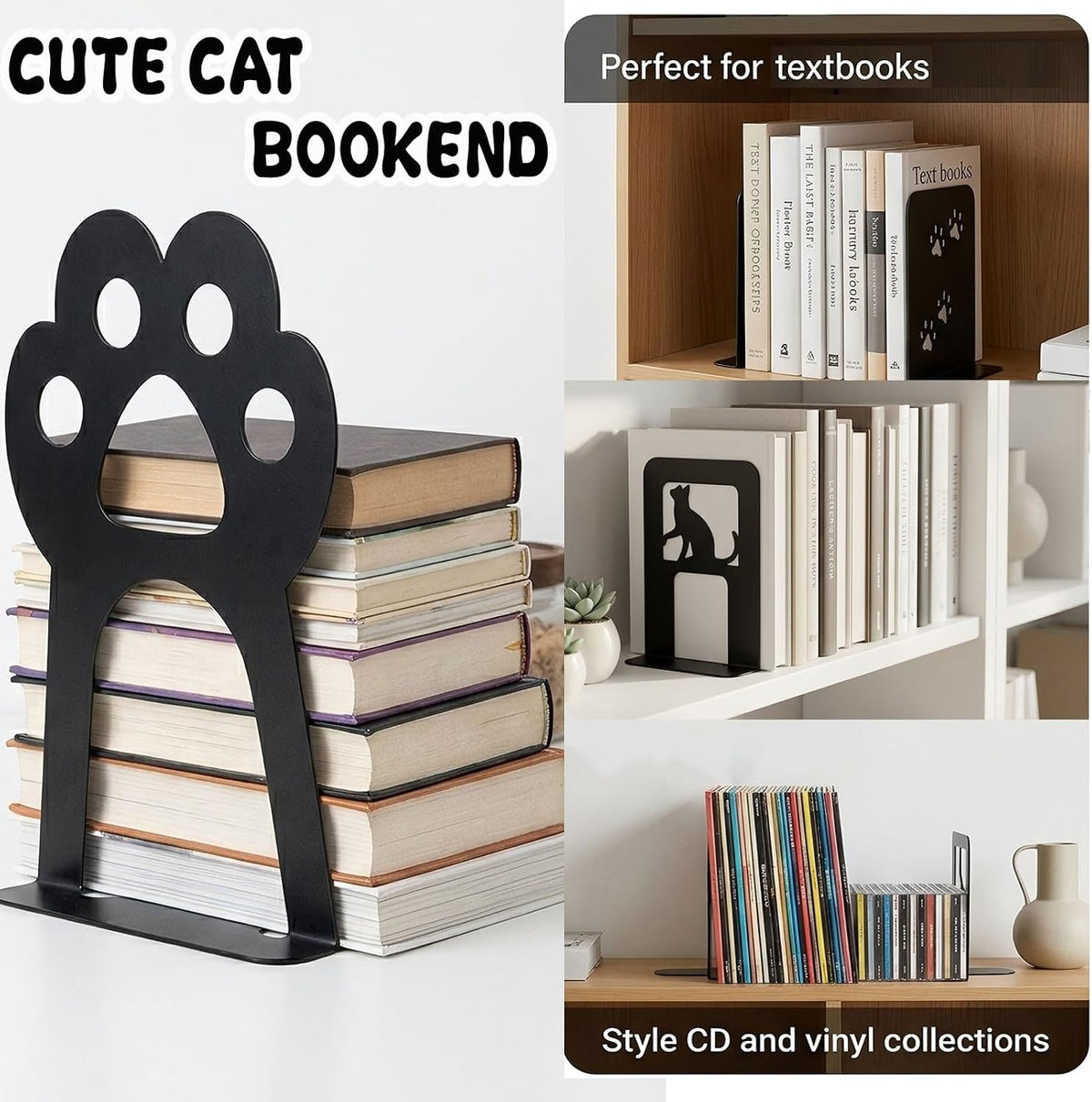 Metal Book Ends, Cat Decorative Bookends, 8 Pcs