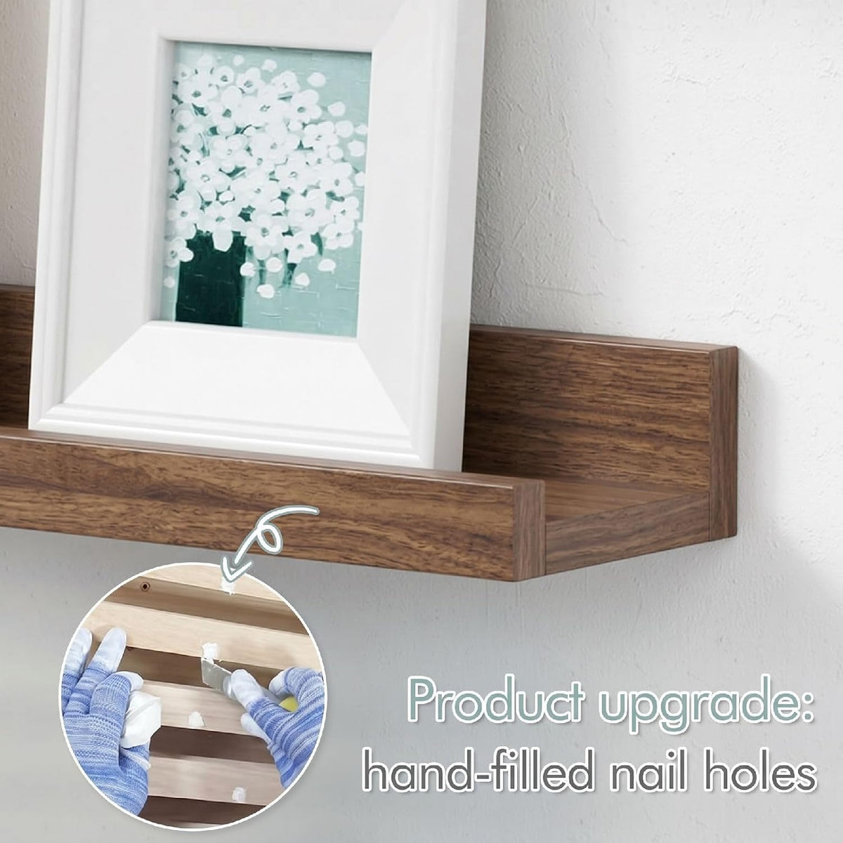 36 Inch Picture Ledge Shelf 4-Pack, Walnut Floating Shelves for Living Room