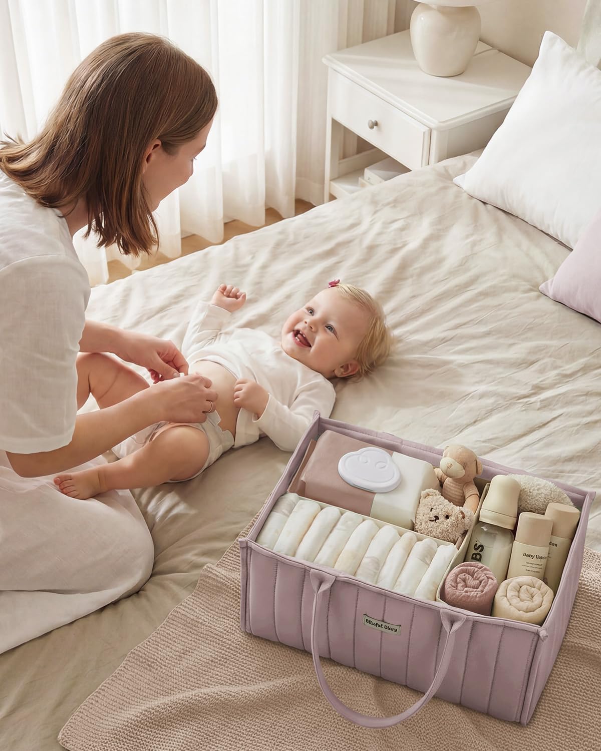 Blissful Diary Baby Diaper Caddy Organizer, Nursery Storage, Mauve Pink