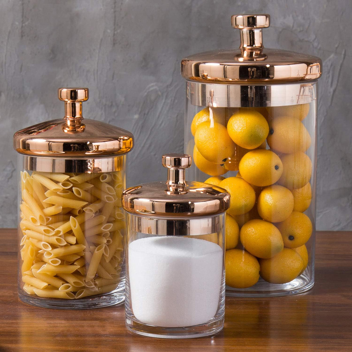 MyGift Glass Apothecary Cookie Jar Set with Copper Lid