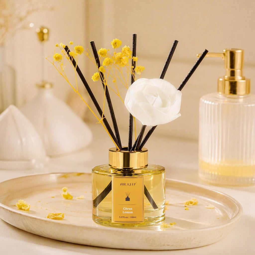 Airkeep Flower Reed Diffuser Set, Citrus Lemon Diffuser Set, 5.07 Fl.oz (150ml), Home Fragrance, Bathroom, Bedroom & Home Décor, Air Freshener