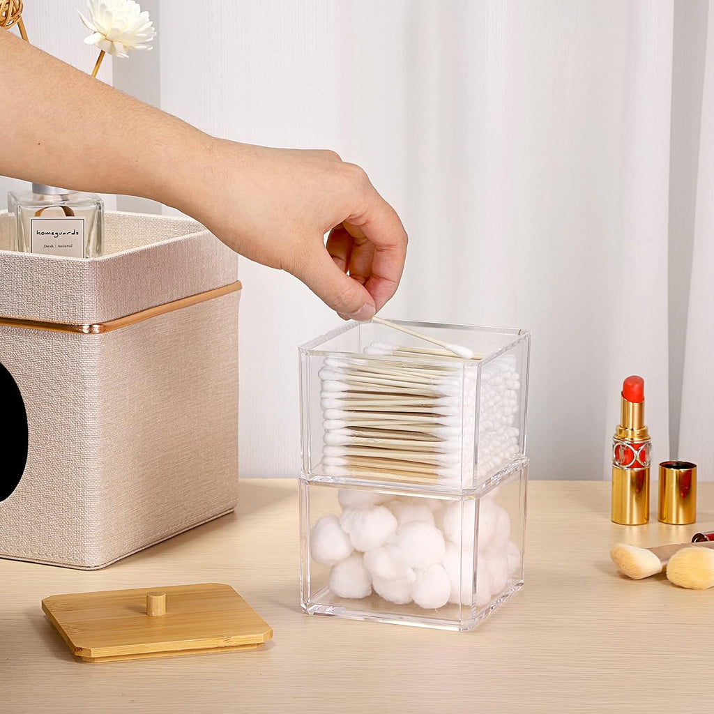 Hipiwe Clear Q-tip Dispenser Holder Acrylic Bathroom Containers, 2-Tier