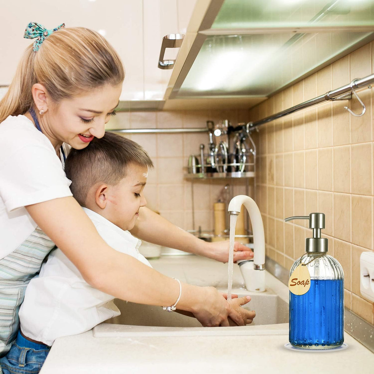Thick Glass Soap Dispenser with Silicone Pad – Premium Quality – Dish Soap Dispenser, Hand Soap Dispenser – Rust Proof Stainless Steel Pump – Ideal for Kitchen Dish Soap, Bathroom Soap