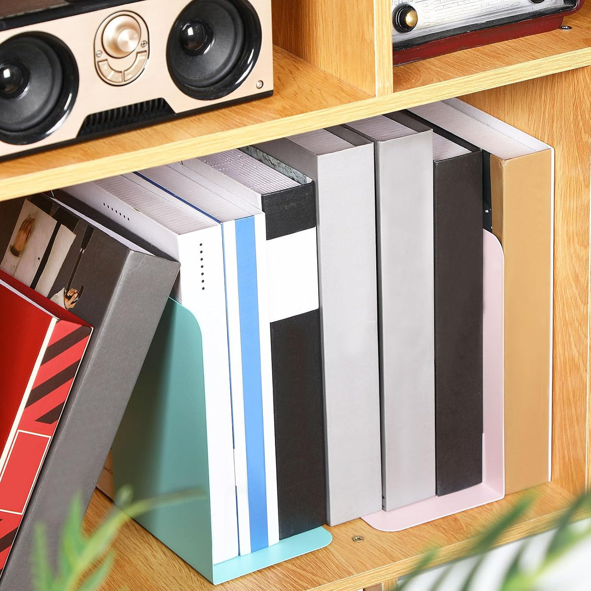 Beeveer 6 Pairs Metal Bookends for Shelves Office Library, Macaron Colors