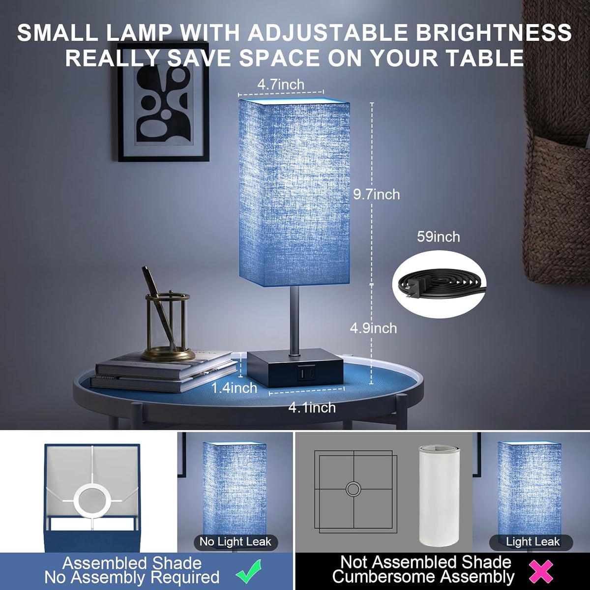 Nightstand Lamps for Bedroom Touch Bedside Table Lamp with USB C+A