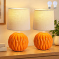 Orange Ceramic Table Lamp Set of 2, Small Bedside Lamp with Linen Shade