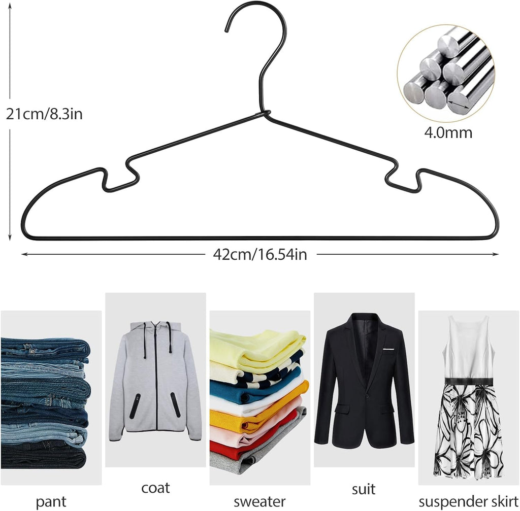 30 Pack Black Aluminum Hangers, 16.5 Inch Non-Slip Metal Clothes Hangers, Lightweight Sturdy and Bulk Space-Saving Hangers for Pants, Skirt, Shirt, Dress, Tie