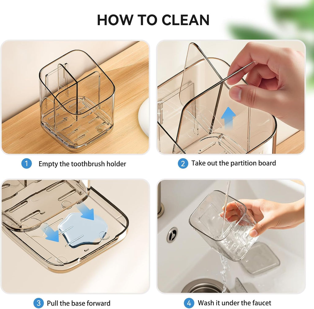 3 Slots Toothbrush Holders with Detachable Dividers for Bathrooms