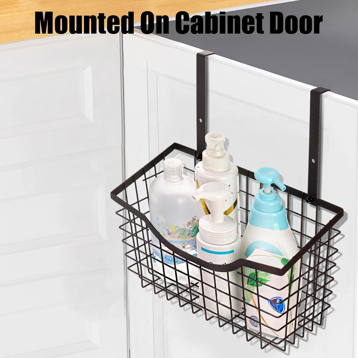 Nicunom 2 Pack Cabinet & Wall Mount Basket, Large Metal Wire Basket Wall Mount Hanging Basket Over Cabinet Door Organizer Bin Grid Storage Baskets for Home Kitchen Bathroom Pantry, Bronze
