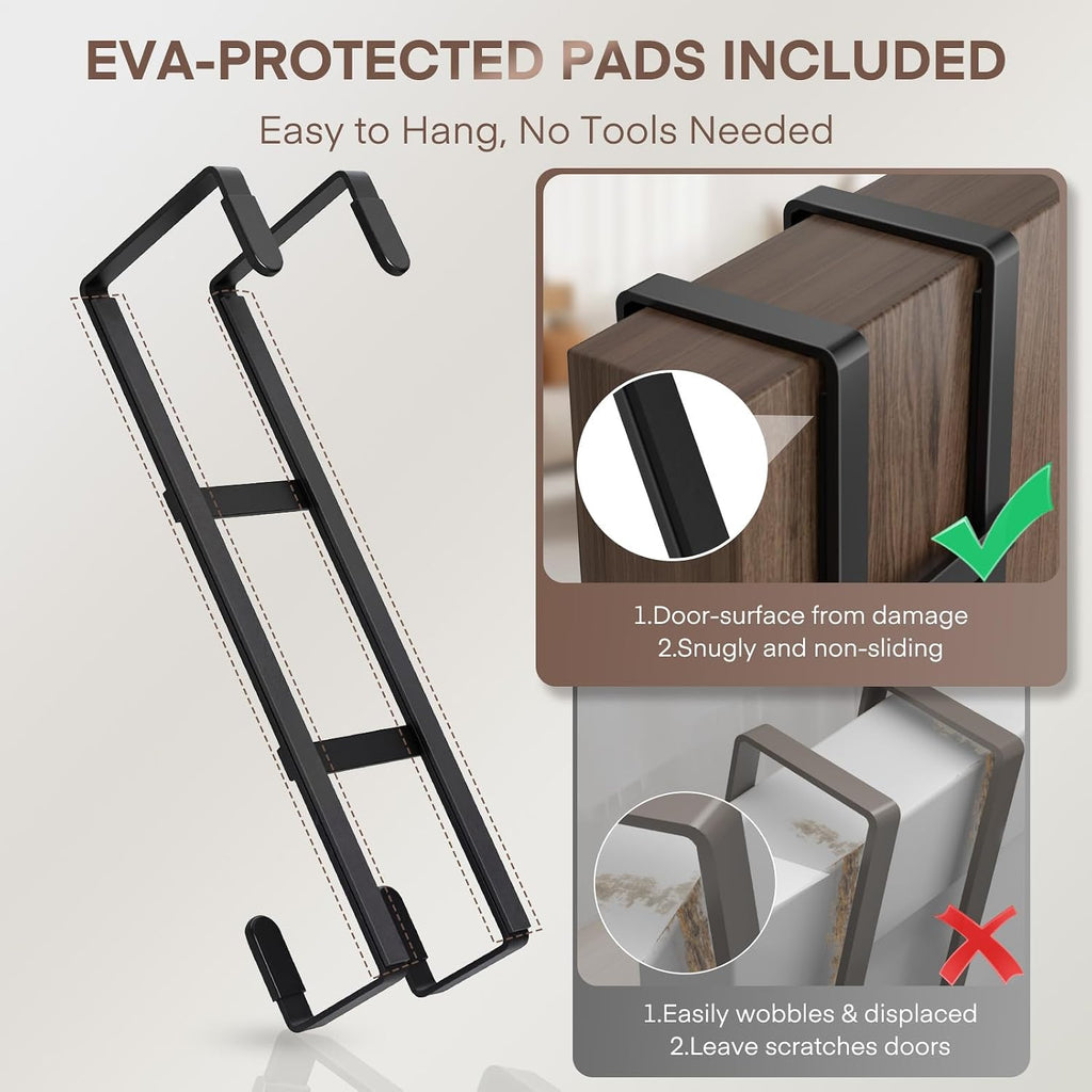 FYY Over The Door Hooks, 2 Packs Double Sided-Hanger Fits Door 1-7/8"Black