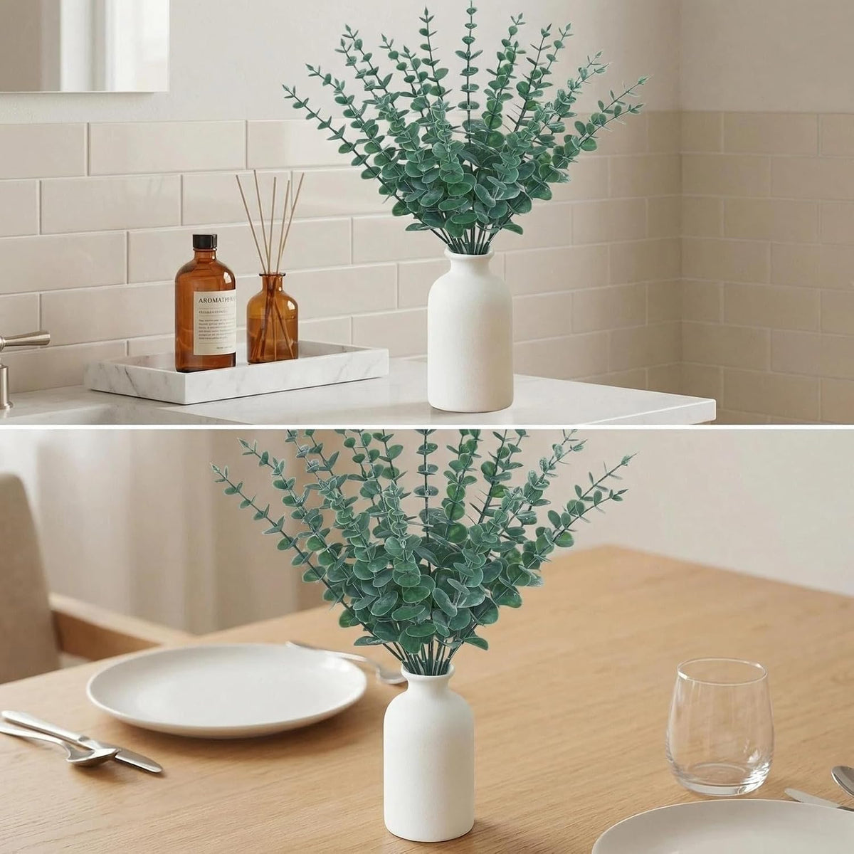 20Pcs 16" Artificial Eucalyptus Plant in Frosted Ceramic Vase for Desk