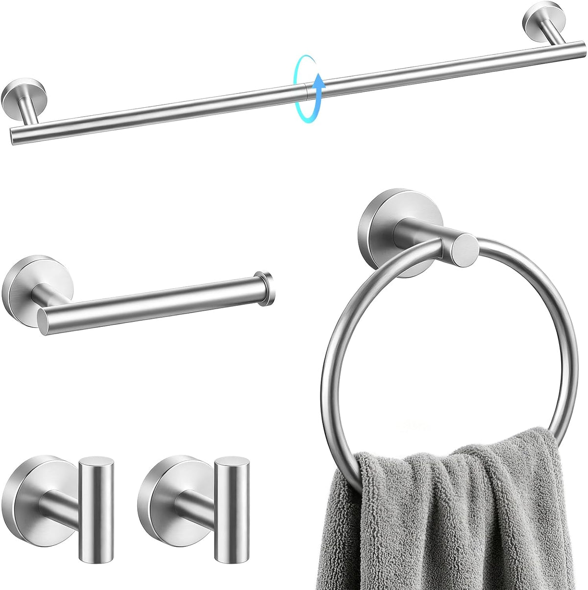 STWWO 5-Piece Brushed Nickel Bathroom Accessories Set Bathroom Towel Bar