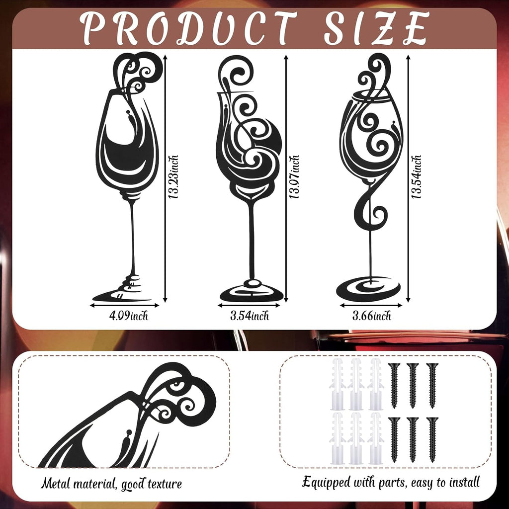 Otoolling 3 Pcs Wine Wall Art Black Metal Wine Sign 3 Style, Modern