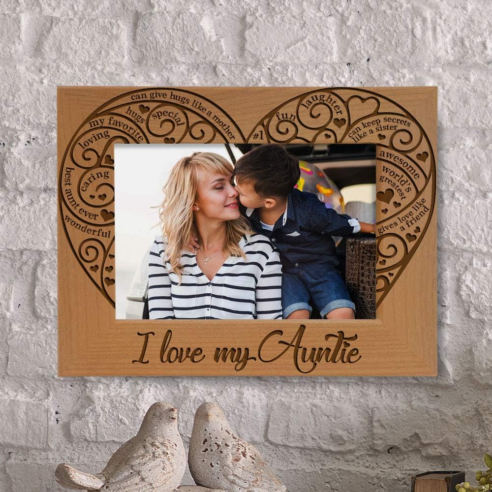 KATE POSH I Love my Auntie Picture Frame, Best Aunt Ever, Engraved Natural Wood Picture Frame (5x7 - Horizontal)
