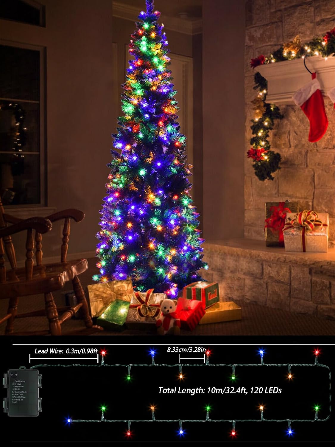1 Pack Each 32.8ft 120 LED Battery Operated Christmas Tree Lights