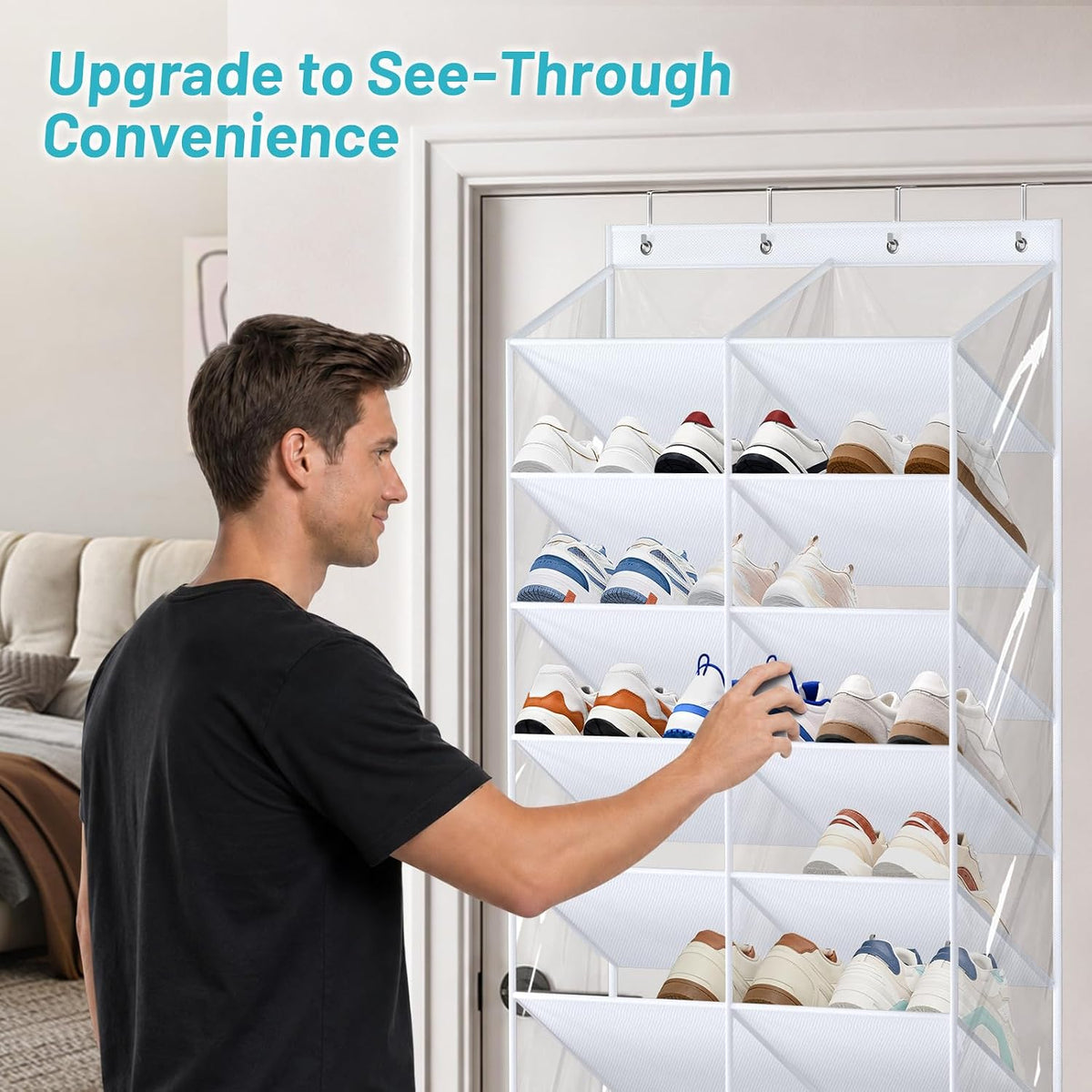 AOODA 30-35 Pairs Clear Over Door Shoe Organizer with Oxford Fabric 10 Tier