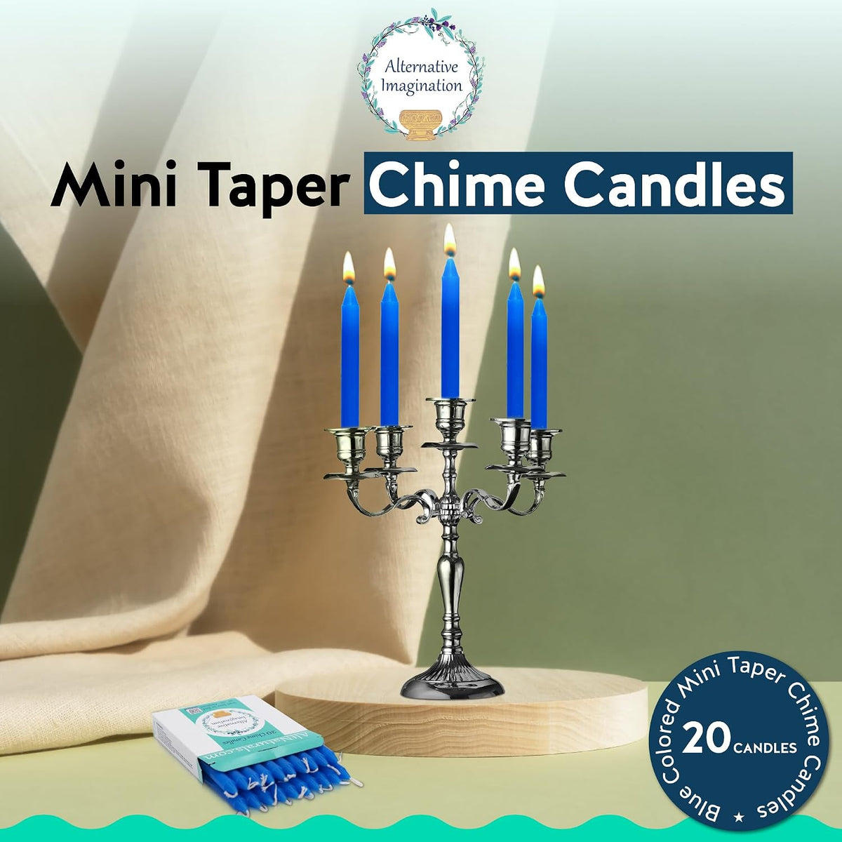 Alternative Imagination Blue Chime Candles - 20 Pack of Unscented 4 Inch Mini Taper Candles - Dripless Long Burning Ritual Candles for Meditation, Spell Work & Home Decor