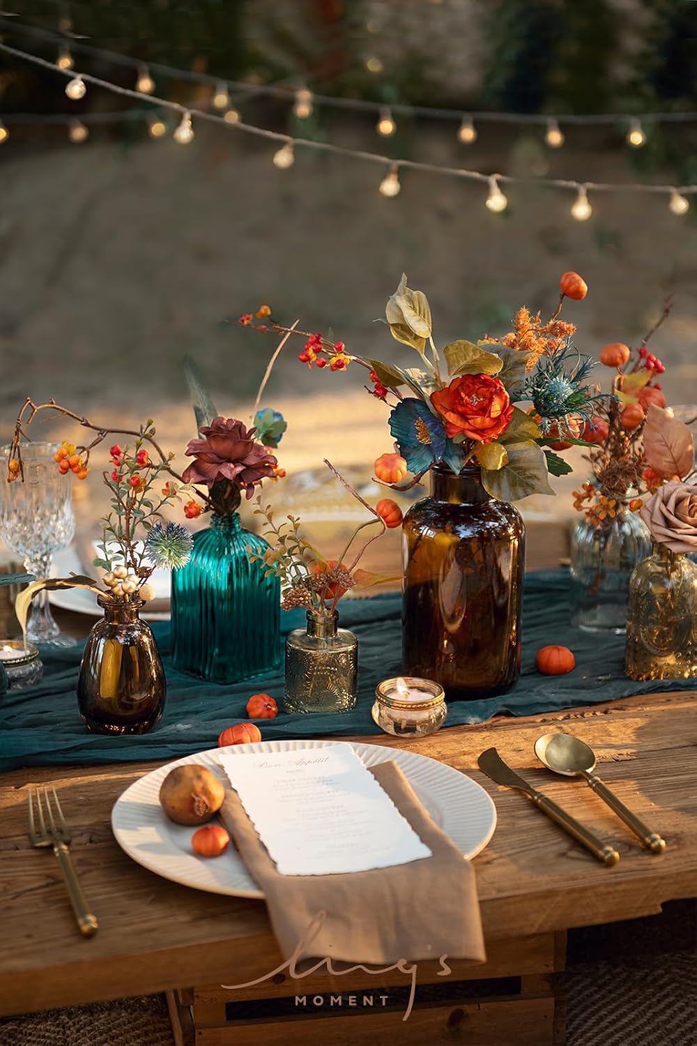 Ling's moment Fake Flowers Box, Teal & Burnt Orange, Mini Combo