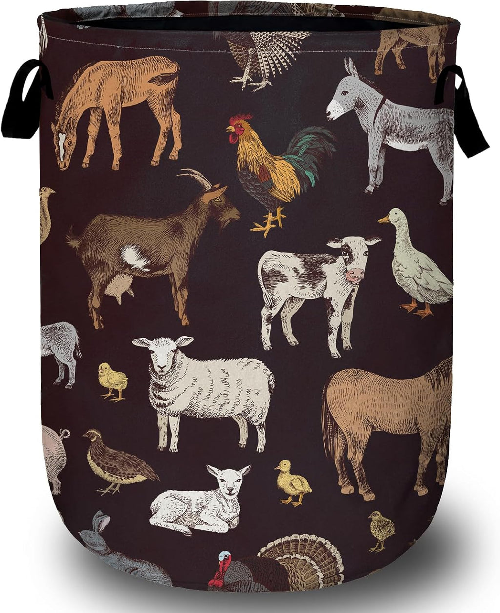 Cute Farm Animals Laundry Basket, Laundry Hamper Collapsible Oxford Cloth with Handle Clothes Storage Bin for Bathroom Laundry Room Bedroom 15.7 X 20 Inch