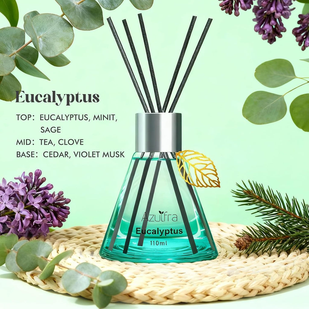 Azulfra Reed Diffuser Set Eucalyptus 3.4 oz, Room Shelf Decor