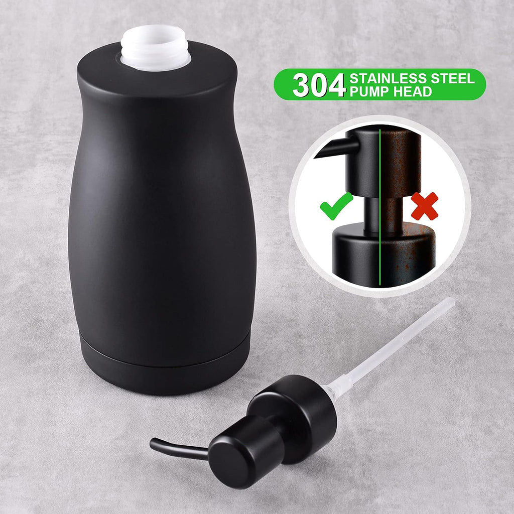 Stainless Steel Countertop Matte Black Soap Dispenser Liquid Bottle for Kitchen & Bathroom Hand Dish Lotion (Matte Black, 390ml/13oz)