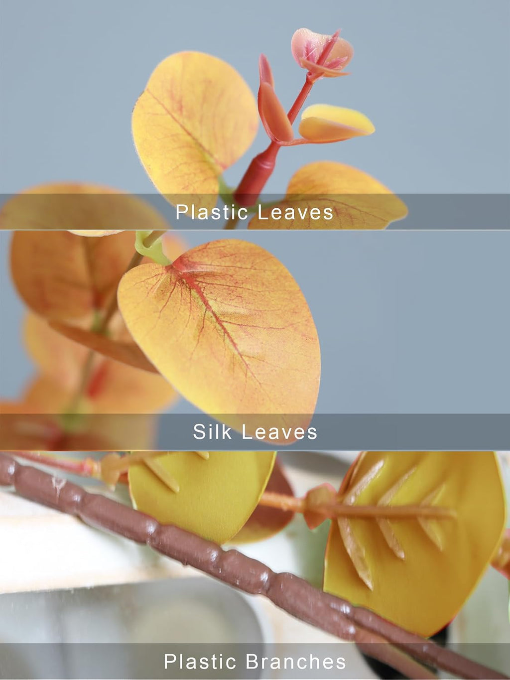 Forlaoers Fall 32" Tall Orange Artificial Eucalyptus Leaves Greenery Stems Fake Flowers Plants Branches for Vase Home Decor Indoor Arrangements Decoration