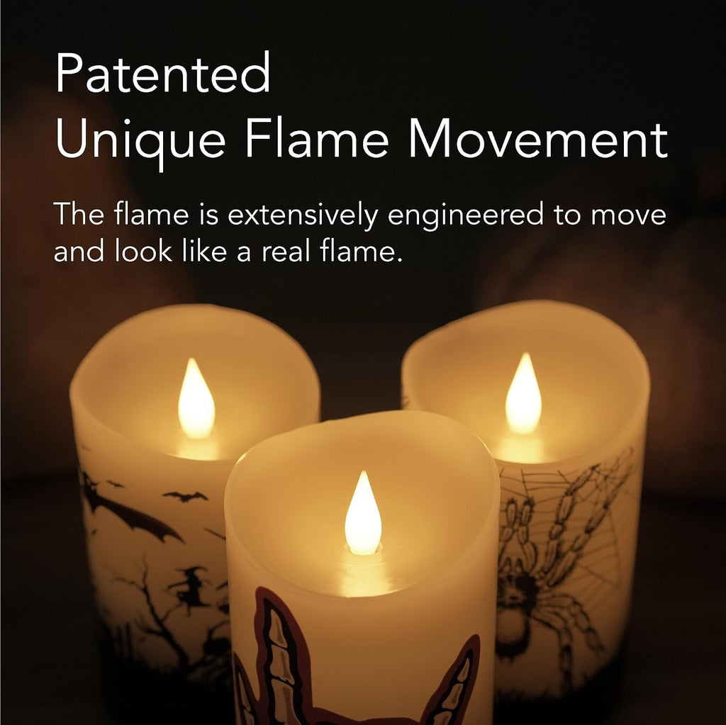 Halloween Flameless LED Candles with Remote Control, 3"x 5"Battery Operated Pillar Real Wax with Timer for Halloween Decorations, Ghost House Candle