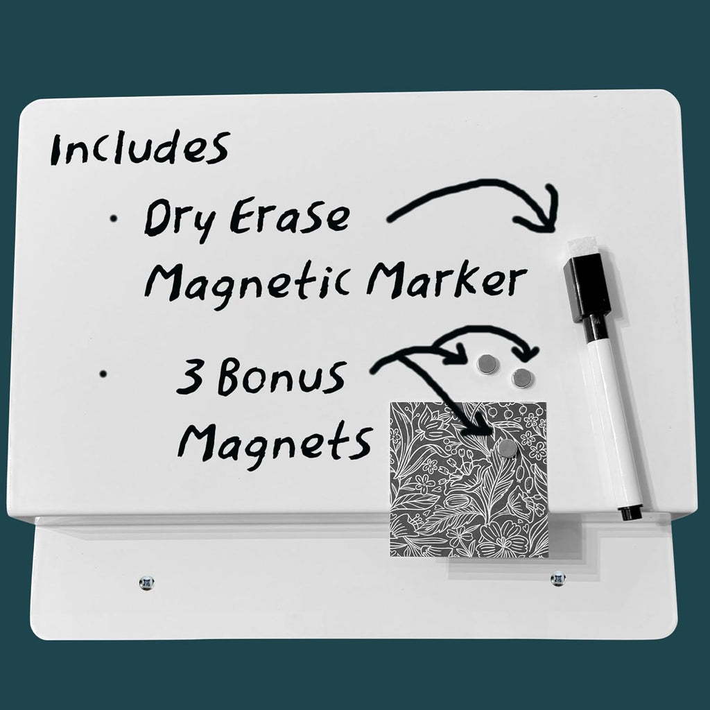 Magazine & Folder Wall Rack + Whiteboard - for Home, Office, School - Storage & Note Space, Mid-Century Style, Wall Mounted, Mail Organizer by Sable Flow (W)