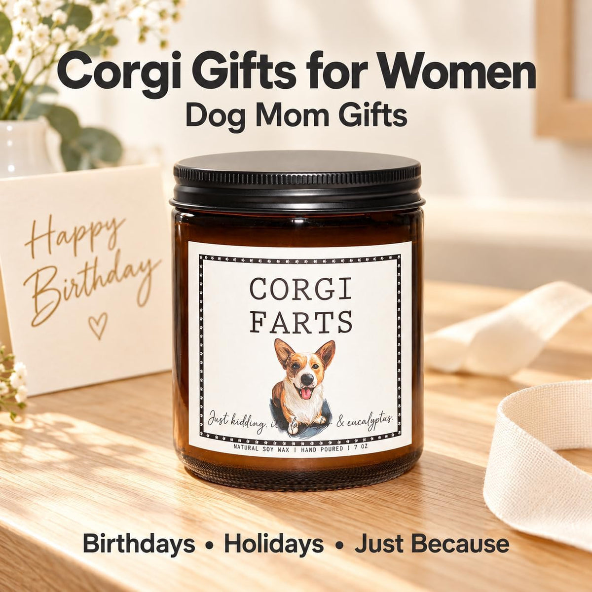 Corgi Gifts & Decor, Dog Mom Gifts - Lavender & Eucalyptus Candle