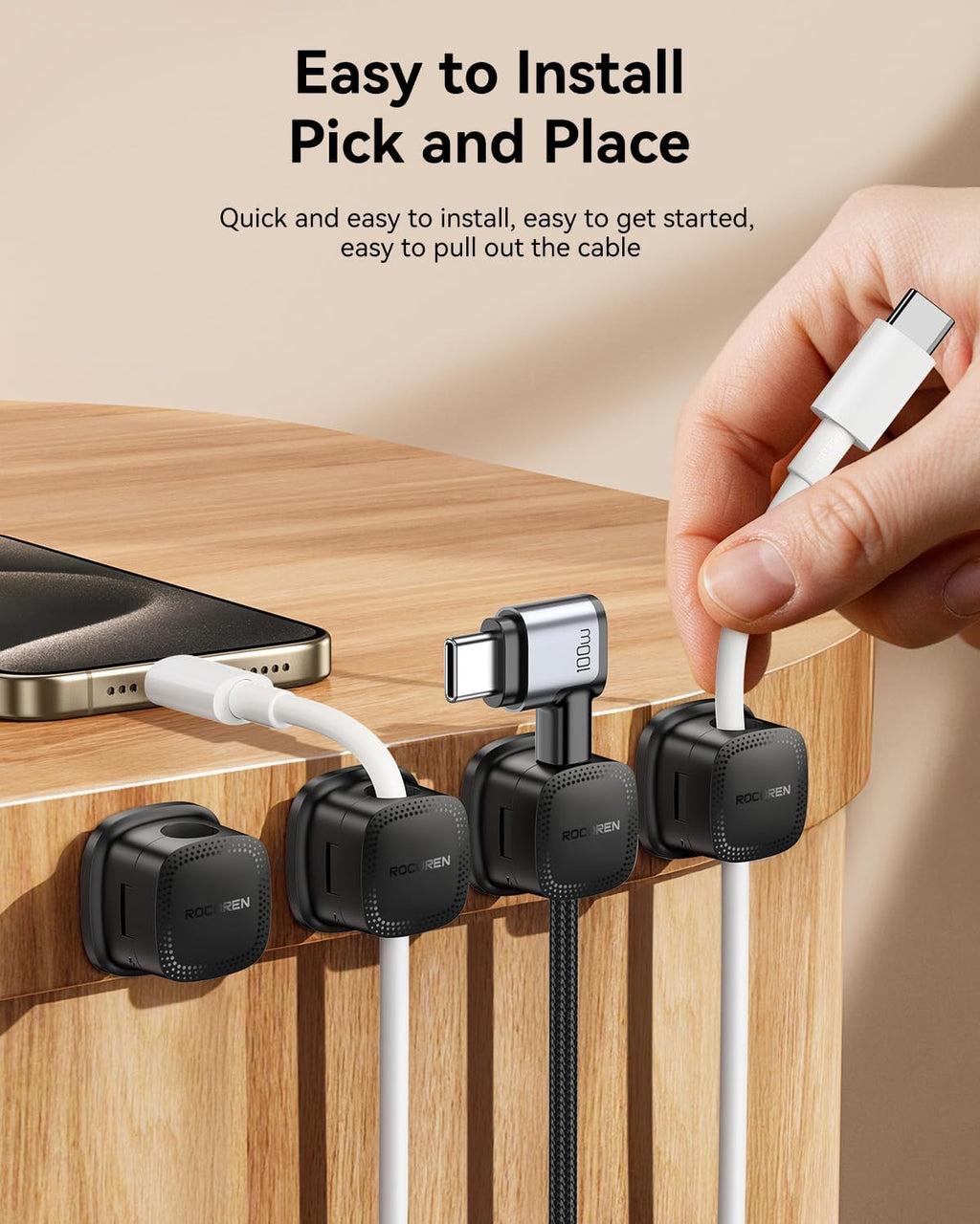 Rocoren 30-Pack Magnetic Adjustable Cable Clips Cord Organizer