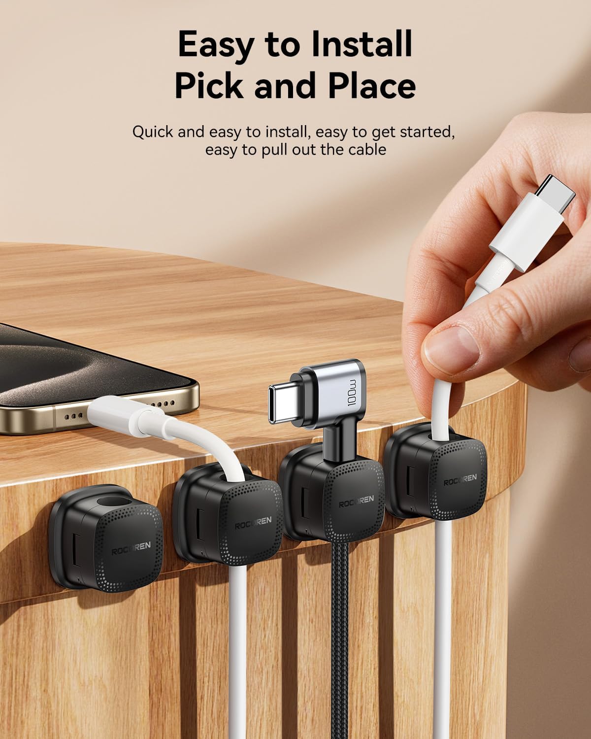 Rocoren 30-Pack Magnetic Adjustable Cable Clips Cord Organizer