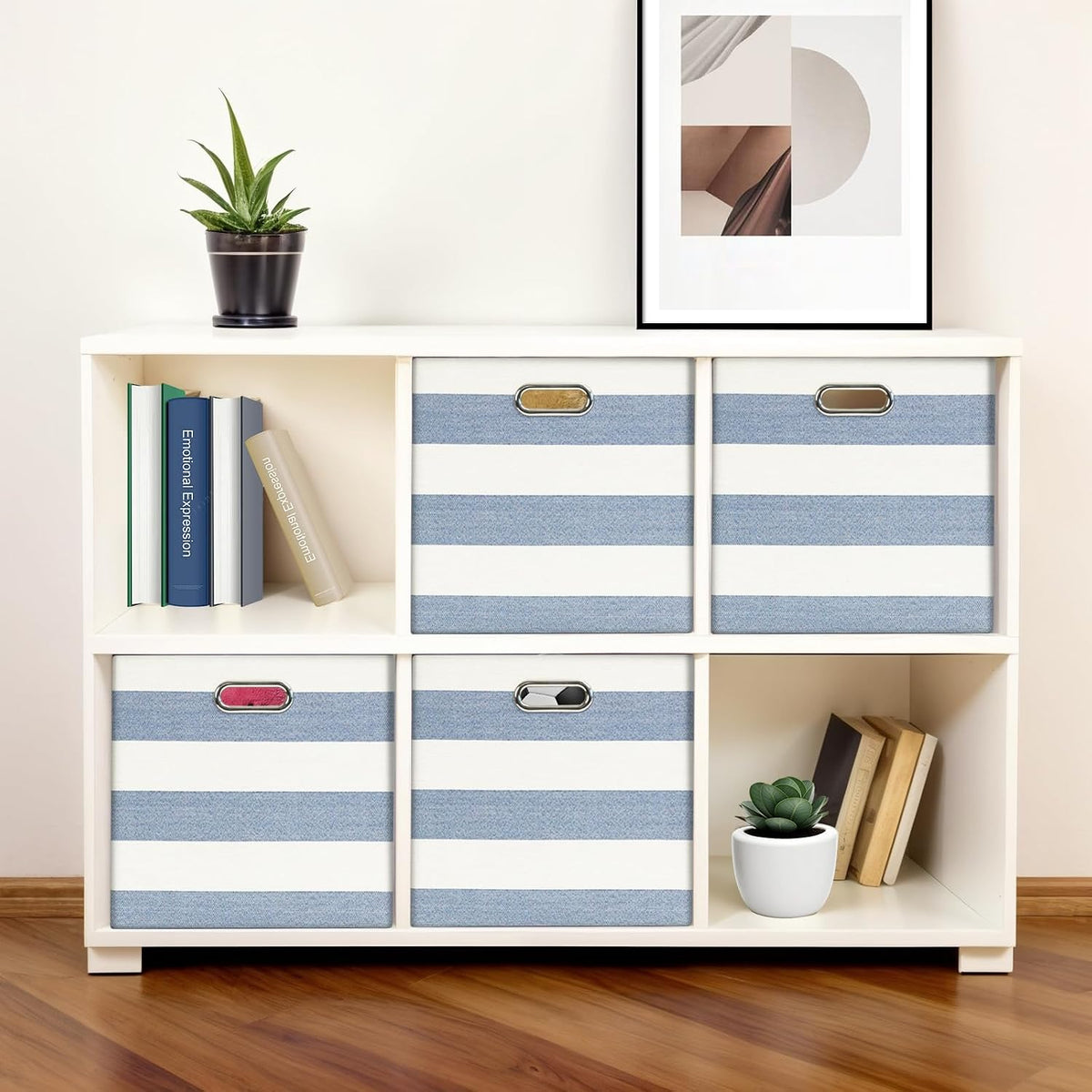 11 x 11 x 11 Inch Linen Stripe Storage Cubes for Home Organizing, Pack of 4