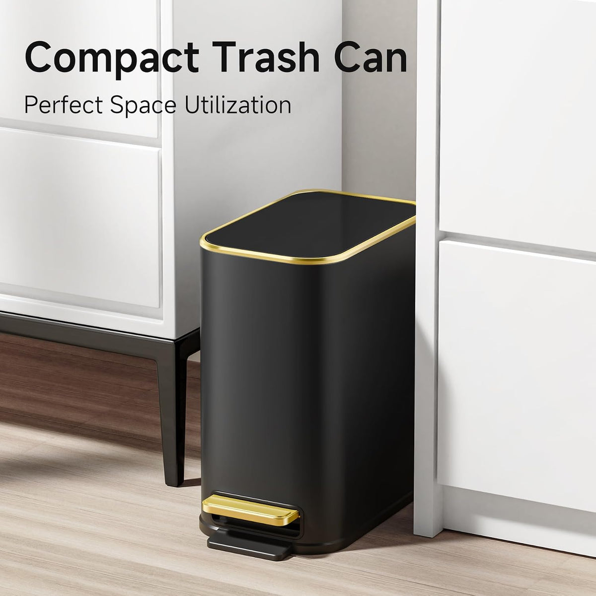 TIPGO Small Bathroom Trash Can with Lid, 5 Liters / 1.3 Gal, Black