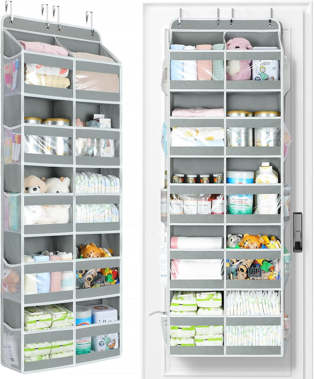 Yecaye 5-Tier Over The Door Organizer Dual-Column, 80lbs Load Over the Door Storage of 10 Compartments, Heavy Duty Door Organizer Hanging for Bedroom Closet Nursery Bathroom Pantry, Gray, 2 Pack