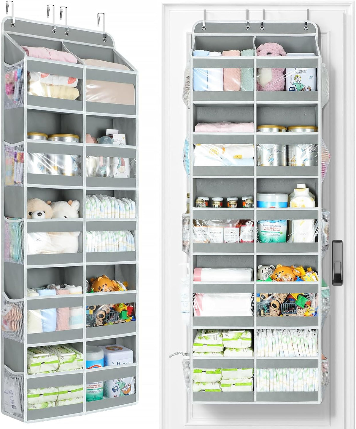 Yecaye 5-Tier Over The Door Organizer Dual-Column, 80lbs Load Over the Door Storage of 10 Compartments, Heavy Duty Door Organizer Hanging for Bedroom Closet Nursery Bathroom Pantry, Gray, 2 Pack