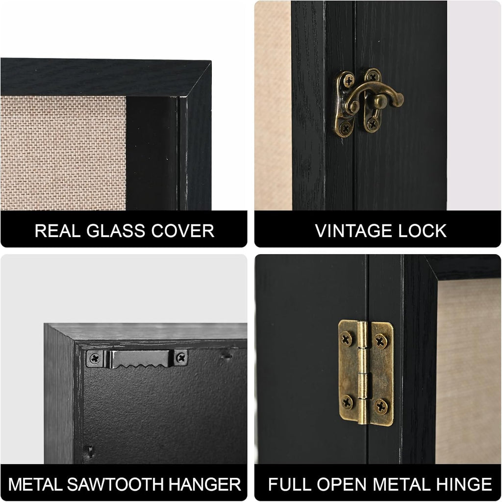 11×14 Shadow Box Frame, Linen Back, Glass Door, Hinge Display Case