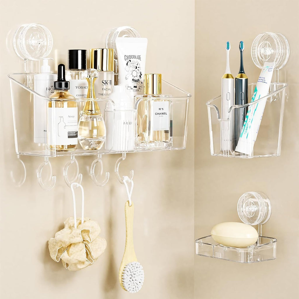 LUXEAR Suction Cup Shower Caddy Clear - 3 Set