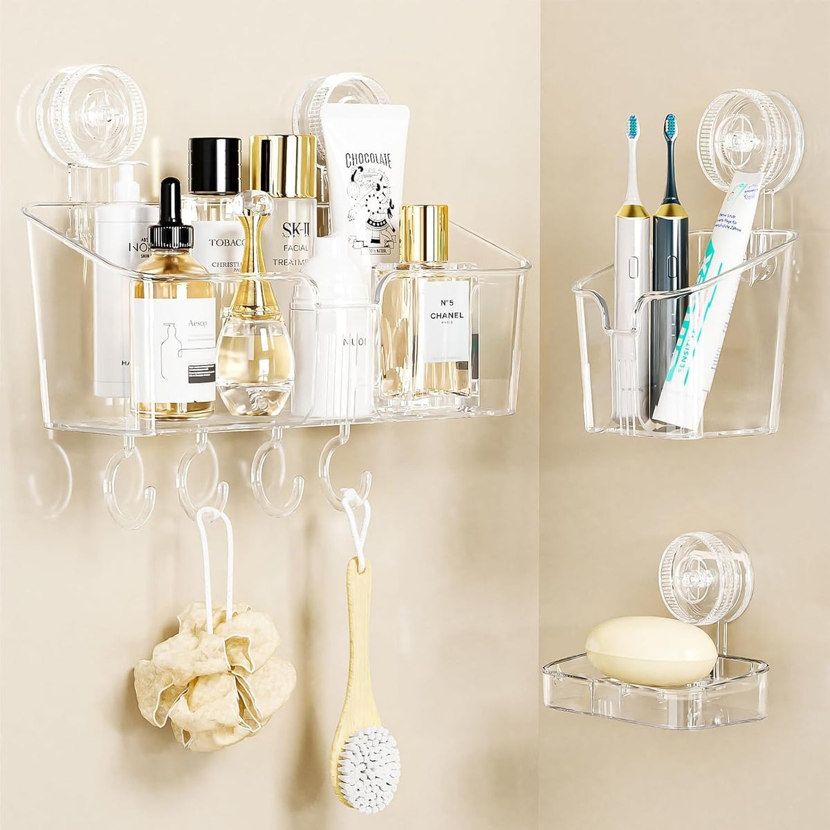 LUXEAR Suction Cup Shower Caddy Clear - 3 Set