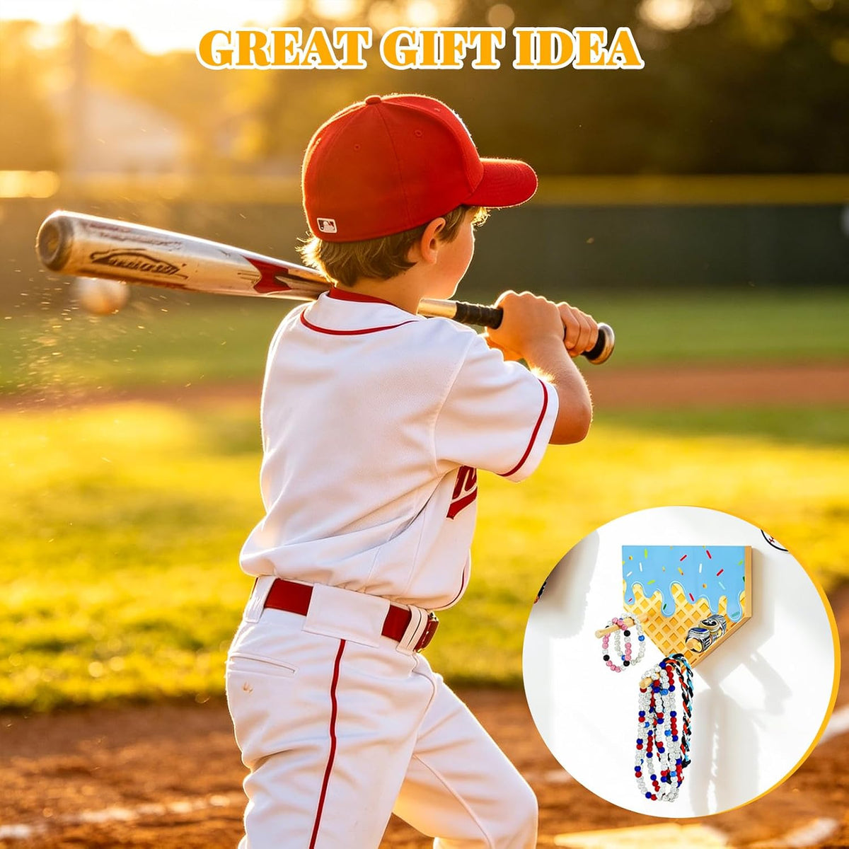 Ice Cream Drip Baseball Wooden Necklace Organizer Holder,Sports Ring Holder