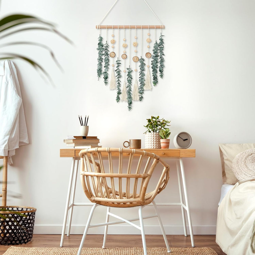 Artificial Eucalyptus Wall Hanging Faux Greenery Decor with Wicker Balls