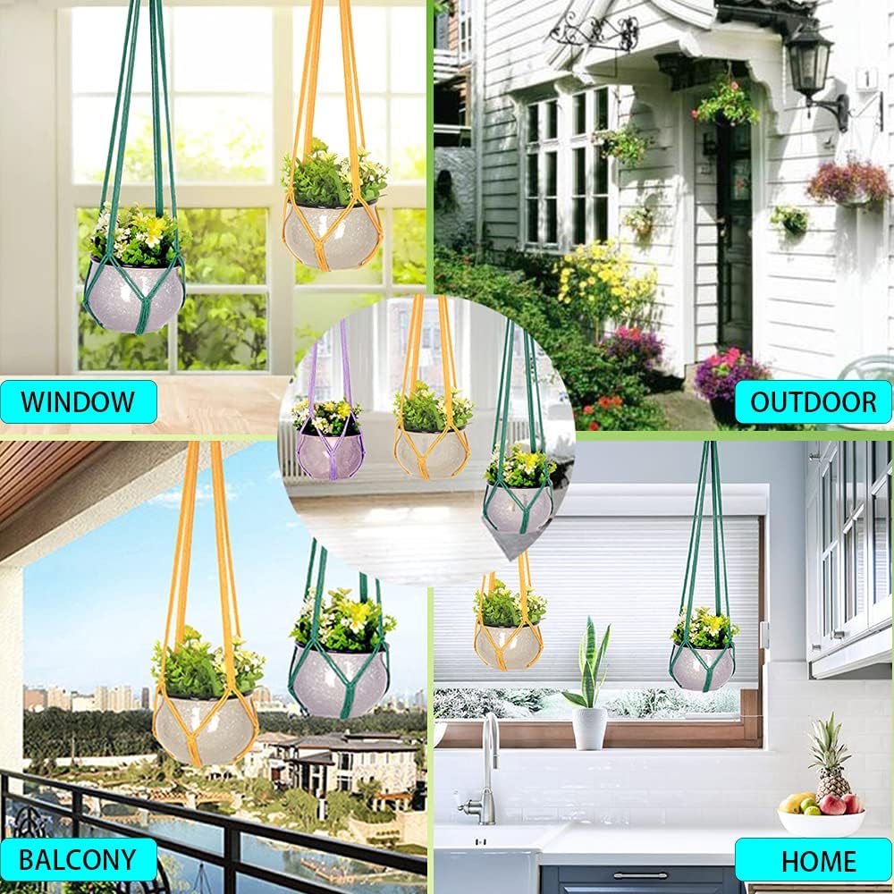 Hanging Planters for Plants with 8 Hooks, Handmade Colorful Cotton Rope Hanging Plant Holder Indoor & Outdoor Boho Room Decor Hanging Ceiling Decor，4 Pack. (4 Color)