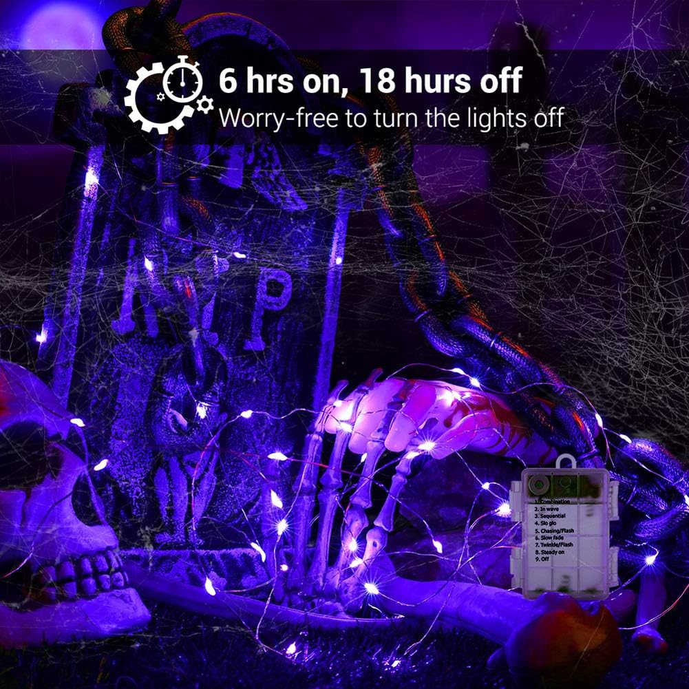 BrizLabs Purple Halloween Fairy Lights, Battery Halloween Light with Remote
